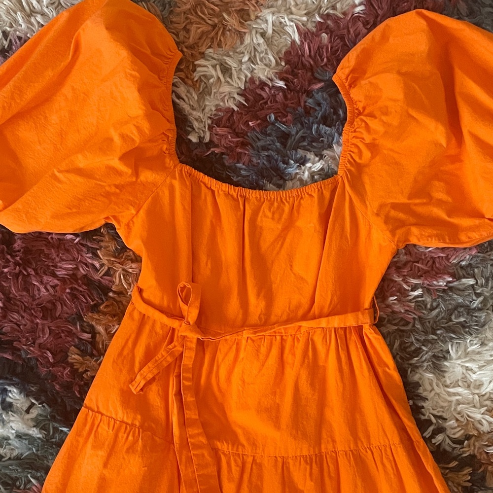 Sim & Sam Orange Puff Sleeve Mini Dress (M) - Picture 2 of 6